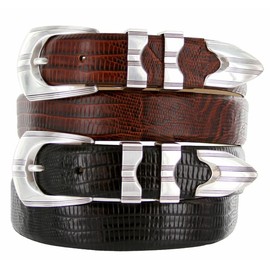 Ventura Italian Calfskin Genuine Leather Designer Golf Dress Belt 1-1/8"(30mm) Wide (Lizard Brown, 34)