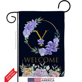 Floral Welcome Y Initial Garden Flag Set Wall Hanger Monogram Spring Sunflower Tulip Rose Orchid Lilies Season Springtime Flower Wreath Small Gift Yard House Banner Double-Sided 13 X 18.5