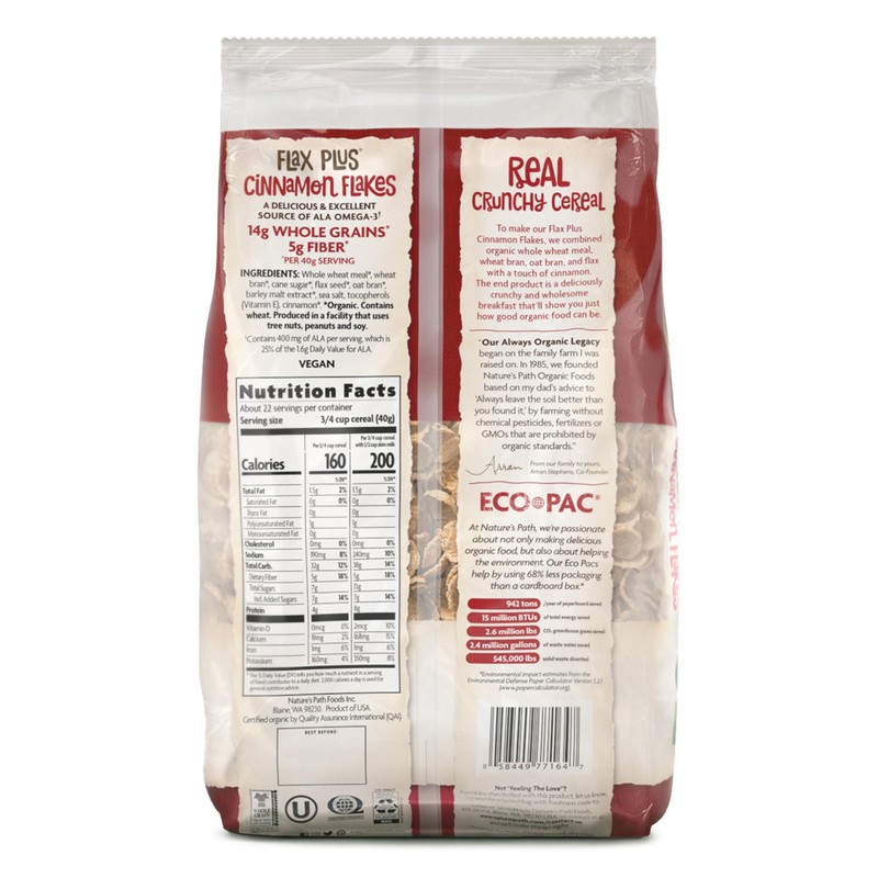 Nature's Path Organic Flax Plus Cinnamon Flakes Cereal, 32 oz
