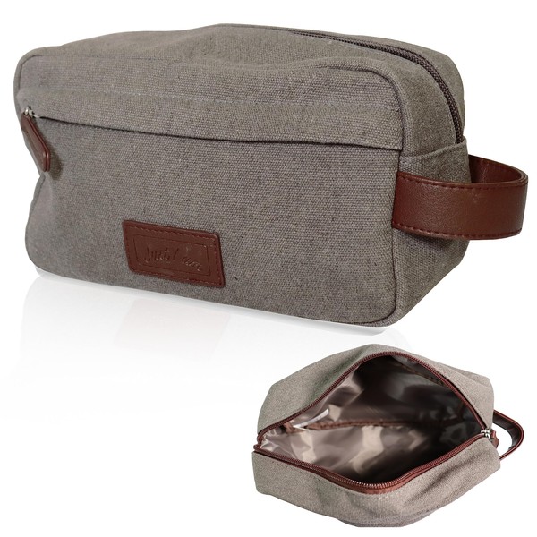 Toiletry Bag for Men and Women, Large and Spacious, Toiletry Bag with Lots of Storage Space and Large Compartments, Premium Wash Bag, Cosmetic Bag for Men and Women, gray, Fabric wash bag with faux leather accents