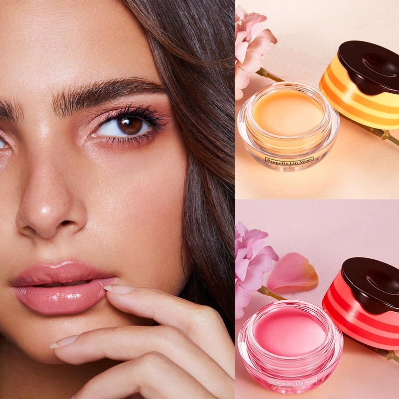 Leogony 3PCS Honey Pot Lip Balm Set, Moisturizing Strawberry Honeybalm