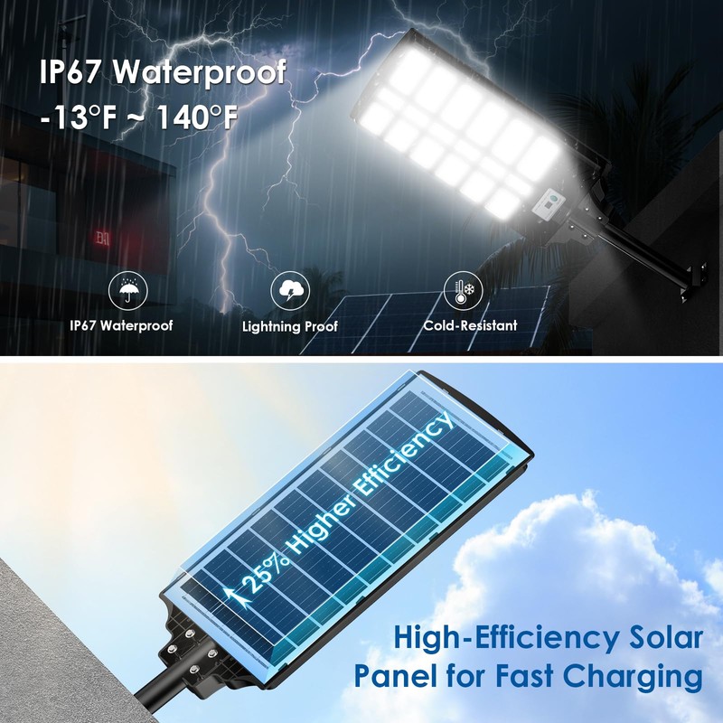 9000W Solar Street Light Outdoor Dusk to Dawn, Large Solar