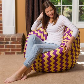 Big Comfy Bean Bag Chair: Posh Large Beanbag Chairs with Removable Cover for Kids, Teens and Adults - Polyester Cloth Puff Sack Lounger Furniture for All Ages - 35 Inch - Chevron Purple and Yellow
