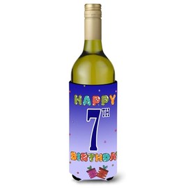 Caroline's Treasures CJ1098LITERK Happy 7th Birthday Wine Bottle Hugger Bottle Cooler Sleeve Hugger Machine Washable Collapsible Insulator Beverage Insulated Holder
