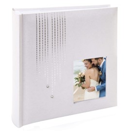 Kusso White Wedding Photo Album Art Deco Style Pearl White with Silver Waterfall Design 6x4 inch / 10x15cm Personalise with Photo Window Harmony Celebration Series