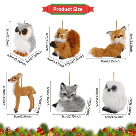 6 Pieces Plush Animal Ornament Woodland Christmas Ornaments Faux Fur Animal Ornaments Keychain Decoration for Christmas Tree Hanging Decorations