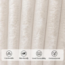 Mosayt 20x20 Double Faux Fur Plush Throw Pillow Covers Set of 2, Soft Fluffy Luxury Striped Decorative Pillow Covers for Sofa, Couch, Living Room(Cream White)