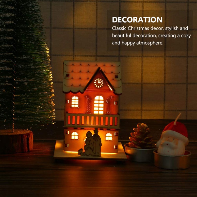 TOYANDONA LED Wooden Christmas House with Lighting DIY Wooden Snow
