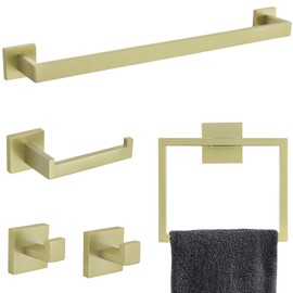 TNOMS Brushed Gold Towel Bar Set Bathroom Hardware Accessory Set, 5 Pieces Gold Accessories Stainless Steel Wall Mounted 23.6 Inch