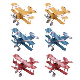 gofidin 6 Pcs Vintage Biplane Model Mini Figurines for Home Decor Metal Iron Air Plane Model Aircraft Children Room Hanging Decor Kids Gift