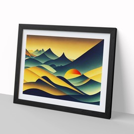 Futuristic Abstract Mountains H1022 Framed Print for Living Room Bedroom Home Office Décor, Wall Art Picture Ready to Hang, Black A4 Frame (34 x 25 cm)