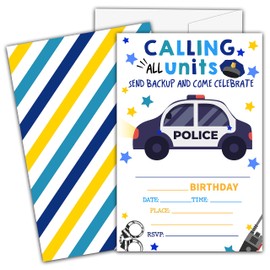 Ycyfckdr Police Birthday Invitations For Kids Girls Boys, Calling All Units Policeman Birthday Party Invitation Cards, Birthday Party Decor Supplies - 20 Fill In Invitations With Envelopes (D18)