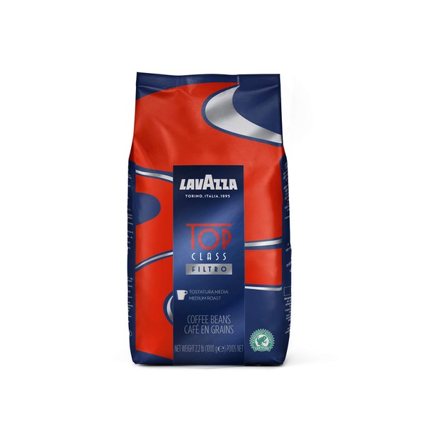 Lavazza Top Class Filtro Whole Bean Coffee Medium Roast 2.2LB Bag ,100% Natural Arabica, Authentic Italian, Blended and roasted in Italy, Milk chocolate and roasted hazelnut aromatic notes
