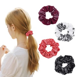 Paisley Hair Scrunchies Elastic Hair Ties for Women 4Pcs Bandana Hair Bands Scrunchy Hair Ties for Girls Ponytail Holders for Thick Thin Hair Bandana Style