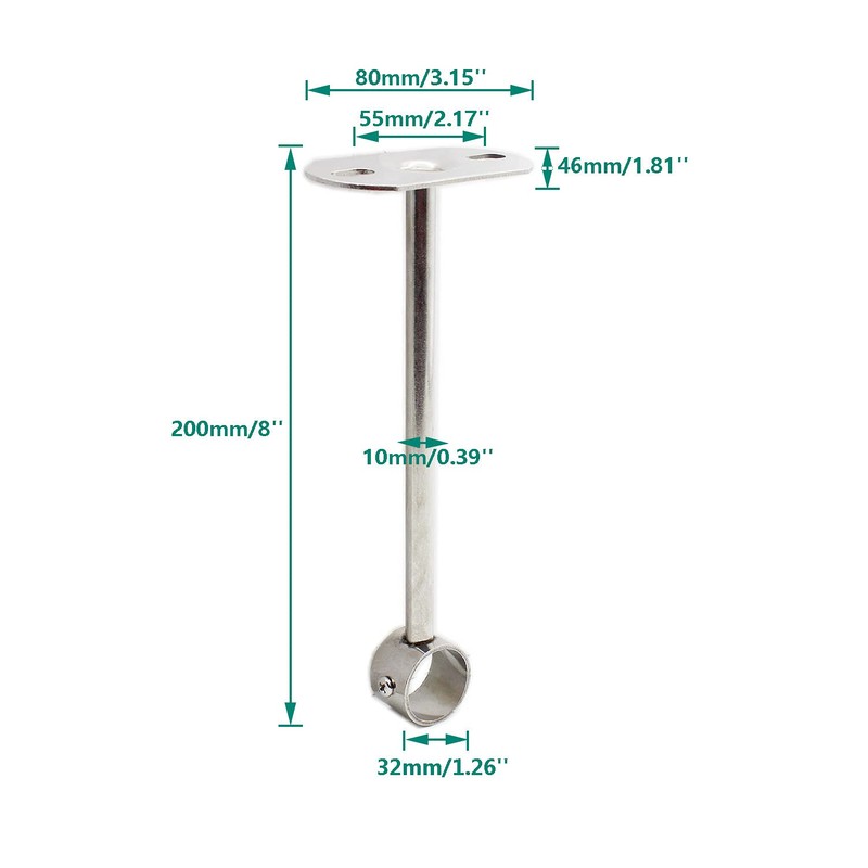 2 Pack Ceiling Mount Bracket, Stainless Steel Wardrobe Pipe Bracket