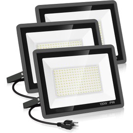 YANYCN 3 Pack 100W Led Flood Lights Outdoor,Super Bright 11600LM Security Lights with Plug,Exterior IP66 Waterproof 5000K Daylight White FloodLight for Basketball Court, Yard, Garden, Playground