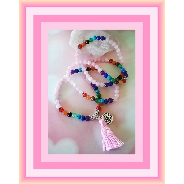 ROSE Quartz JAPA MALA, Pink Rose Quartz Mala with 8MM