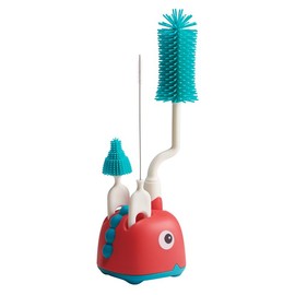 Rabbit Baba Silicone 4-in-1 Baby Bottle Brush Set,Nipple Brush, Bottle Brush, Straw Brush， Safe and Durable, Easy to Clean and Dry，4 Count，Cleaning Set，Uniform Storage Base，Draining Base (red Base)