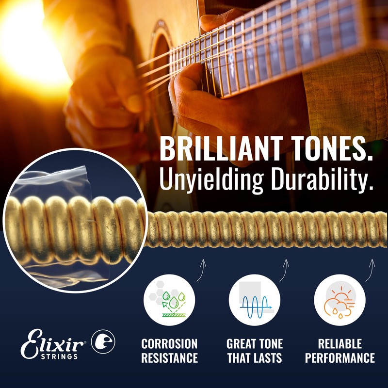 Elixir Strings, Acoustic Guitar Strings, Phosphor Bronze with NANOWEB Coating,