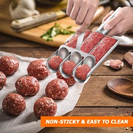 Stainless Steel Meatball Maker, Meatball Ball Maker Tool, Triple Meatball Maker Stainless Steel with Cutting Spade, Non-Stick Meatball Machine with Fork for Making Sorbet, Pills