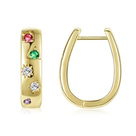 ALEXCRAFT Chunky Hoop Earrings, 925 Silver Gold with Cubic Zirconia, 14 K Golden Earrings, Women's Gift for Women, Girlfriend, Mum, Girls, Yellow Gold