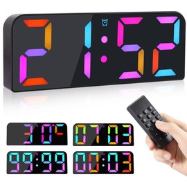 Koolertron Digital Wall Clock, Large Display, LED Clock with Remote Control, RGB Colors Countdown Large Clock with Date Week Temperature for Living Room, Kitchen, Office, Classroom and Gym