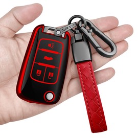 Sindeda - Funda para llavero con llavero, suave protección completa, compatible con Chevy Equinox Camaro Cruze Malibu Sonic Buick Terrain (rojo, 4 botones)