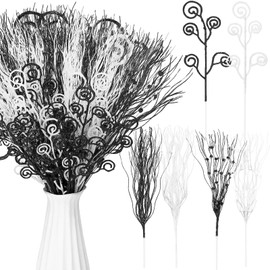 Tigeen 48 Pcs Christmas 17'' 12'' Artificial Glitter Berry Stems Ornaments Fake Christmas Candy Picks Decorative Glitter Sticks Branches for Xmas Tree Wreath DIY Crafts Vase Filler Home (White,Black)