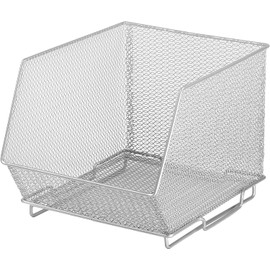 YBM HOME Mesh Stacking Bin Storage Containers for Kitchen Pantry, Cabinet and Shelves, Metal Wire Basket Rack for Fruits and Veggies, Crafts, Toys & Cleaning Items - 8-Pack, Medium 10x8.5x8 Silver