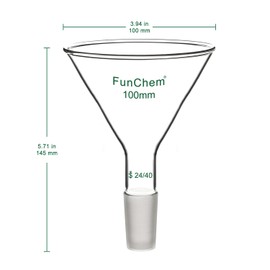 FunChem Glass Short Stem Powder Funnel with O.D. 100 mm at Top, Durable Borosilicate Glass Filter with 24/40 Inner Joint