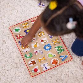 Melissa & Doug Wooden Lift & See Peg Puzzle Early Learning 2-Pack for Girls and Boys – Alphabet, Numbers