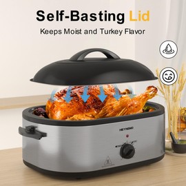Roaster Oven 22 Quart Electric, Turkey Roaster with Self-Basting Lid Design, Large Stainless Steel Electric Turkey Roaster Oven Fits Turkeys Up to 26LB