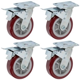 ICONCASTERWHEELS 6" x 2" PRO Heavy Duty Industrial Casters, Top Plate 4" x 4.5", Maroon, 4 Swivel w/Total Lock Brake, Non-Marking Pro-Tech Polyurethane Wheel, Max. Load 3600 lbs. per Set (4-Pa