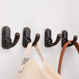 Metaliby 4 Pack Bathroom Hooks for Towels, Oil Rubbed Bronze Towel Hooks Wall Mounted, Bath Towel Robe Hook for Bathrooms, Bathroom Wall Hooks for Hanging Towels