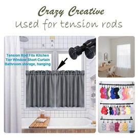 6 Pack Curtain Rods For Windows 28 to 48 Inch Spring Tension Rod Adjustable Metal No Drill Curtain Rod for Windows, Shower, Door, Kitchen (Black, 6 Pack ）