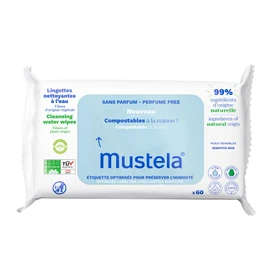 Mustela Baby Home Compostable Cleansing Wipes - Fragrance Free - Natural Avocado - For Face, Body & Diaper Area - 99% ingredients of natural origin & plant-based fibers - For all skin types - 60 ct.