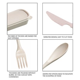 M&F 4 Pack Portable Utensils Set with Case, Wheat Straw Cutlery Set, Reusable Flatware Set Travel, Fork Spoon Cutter for Kids Adults Outdoor Office (Beige)