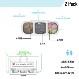 Bakpoco Recipientes para aperitivos de acero inoxidable para adultos y niños con tapa, paquete de 2 3 compartimentos para almacenamiento de alimentos, reutilizable, a prueba de fugas, agarre y marcha