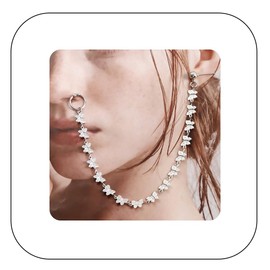 Rannyrena Punk Boho Nose Ring Hoop with Chain Tassel Fake Septum Ring Ear to Nose No Piercing Ear Cuff Indian Jewelry for Women(Silver butterfly)
