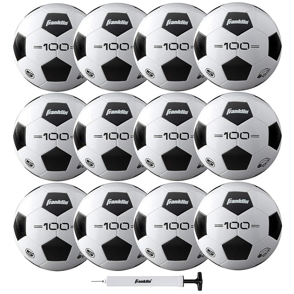 Franklin Sports- Size 5 F-100 - Adult - 12 Pack Bulk Soccer Balls with Pump