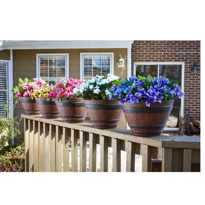 Southern Patio 13″ Woodford Barrel Planter 5-Pack, Darkened Oak