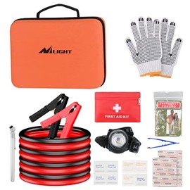 Nilight Car Emergency Kit with Jumper Cable First Aid Kit Tire Pressure Gauge,Roadside Safety Assistance Essential Tools for Travel Camping Outdoor Cars Truck SUV RV