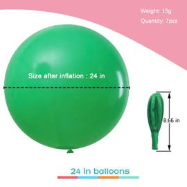 IN-JOOYAA 24 Inch Latex Big Round Balloons 7 Pack Green Thick Giant Balloons for Photo Shoot Wedding Baby Shower Birthday Party Decorations