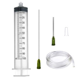 TOUFEIYUAN 1枚100mlプラスチックシリンジ、スクリュートップシリンジ、キャップと14Gの鈍い針で、サイエンスラボ用に個別にパッケージ化され、接着剤、インク、測定、ディスペンス (100ML+10CM針)