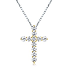 JEWELJOY Cross Necklace for Women,18k Gold Plated 2 Tone Dainty Gold Necklace with Silver Long Chain