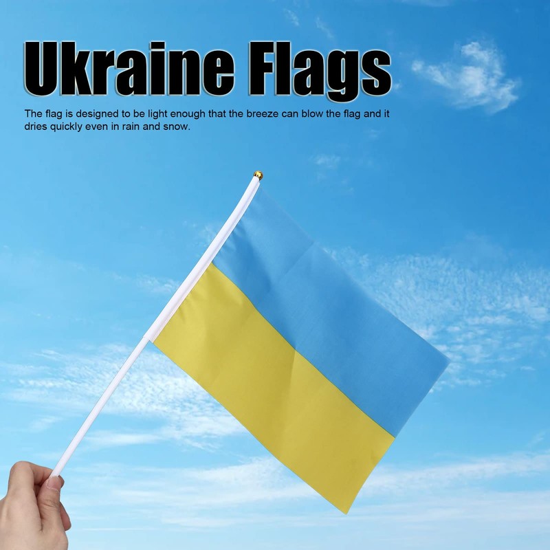 10pcs Ukrainian Flag, 12 x 8 inch Flat and Stick