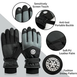 DOFOWORK Ski Gloves Men - Winter Gloves Warm for Men & Women, Waterproof Gloves Touchscreen, Snow Gloves Women, Black & Gray