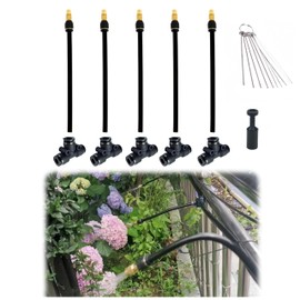 5pk Brass Misting Nozzles Tee 8 inch 360 Degree Adjustable Copper Sprayer, Compatible with1/4 trubing Hose Watering Plant Drip Irrigation Pneumatic Fittings Connection for Watering Garden