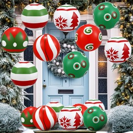 Jetec 24 Adornos de Bolas Inflables de Navidad de 9 Pulgadas Pelotas Inflables Grandes de Navidad de PVC de Colgante para Decoración Navideña Árbol Jardín Puerta Principal al Aire Libre (Clásico)