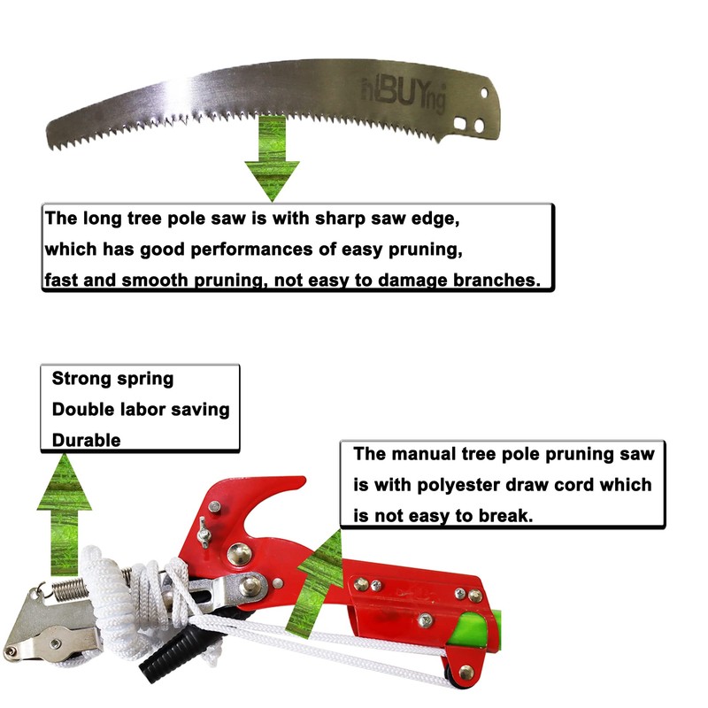 INTBUYING Manual Pole Saw, 7-26 ft Extension Tree Pole Pruner,
